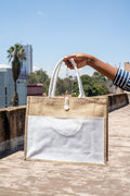 A3 jute bag with a side pocket